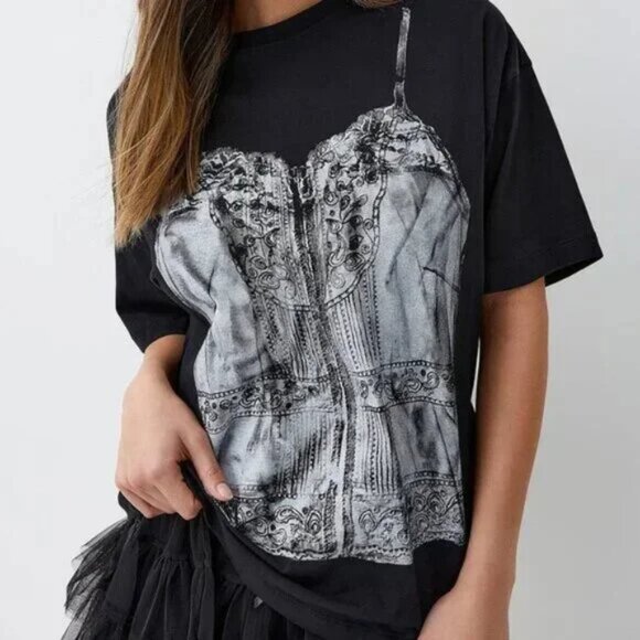 Corset Print 100% Cotton Oversized T-Shirt - Picture 2 of 3